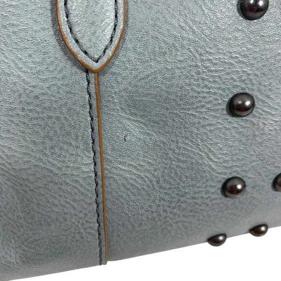 FOSSIL Dusty Blue & Brown Vegan Leather Studded Shoulder Crossbody Bag Tote - Picture 13 of 13